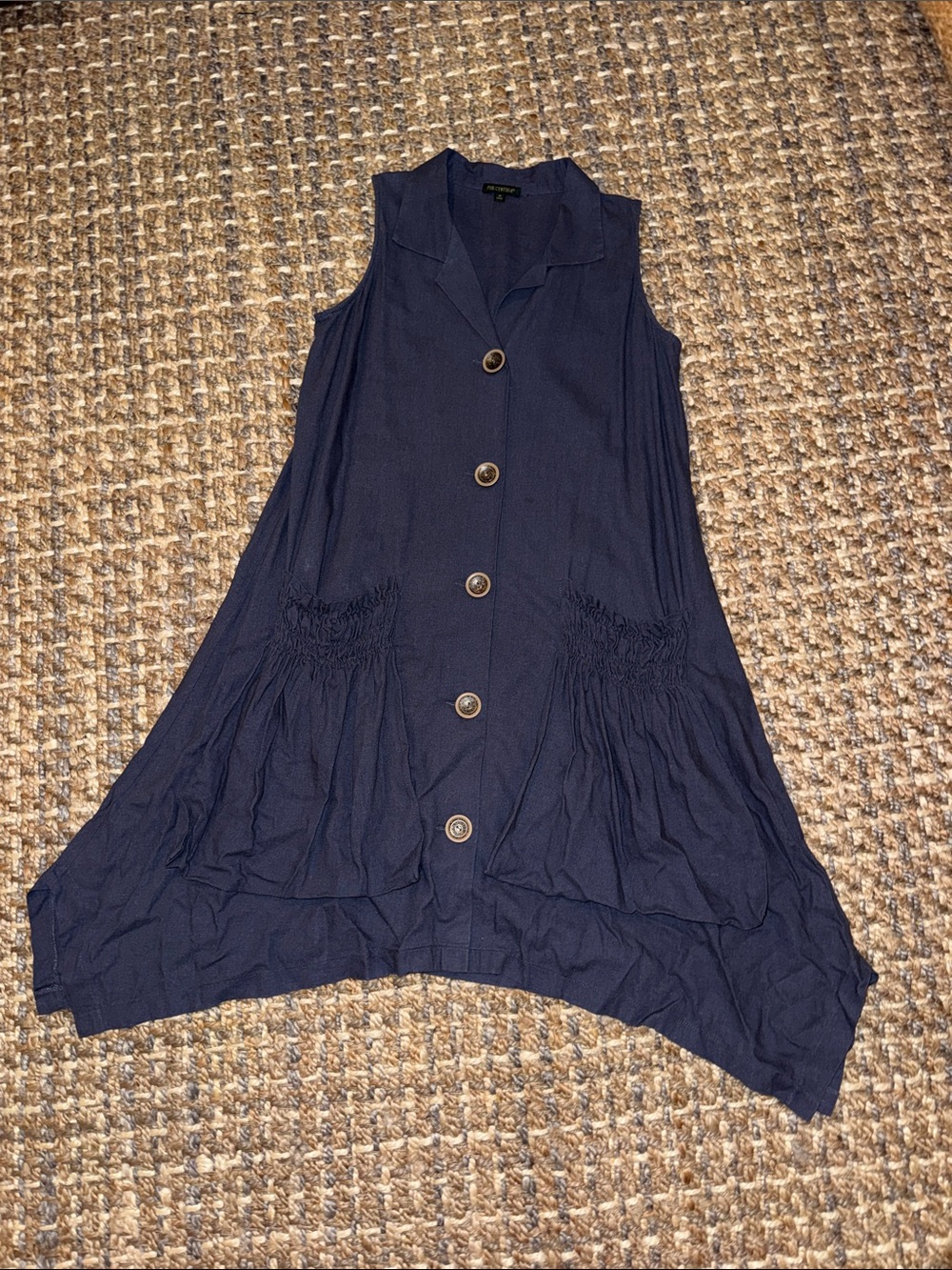 For Cynthia Sleeveless Navy Button-Front Midi Dress with Pockets